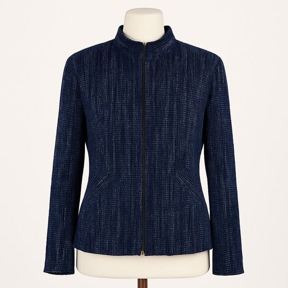 Bibi Stein Handwoven Jacket & Vest Set Navy Textured Full Zip Artisan Designer - Picture 2 of 10